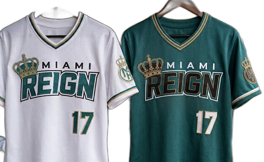 Miami Reign white and green jerseys